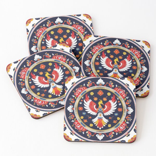 Item preview, Traditional Korean Dancheong Ceiling Design with Bonghwang Phoenix – Authentic Buddhist Temple Art designed and sold by jelonkaa.