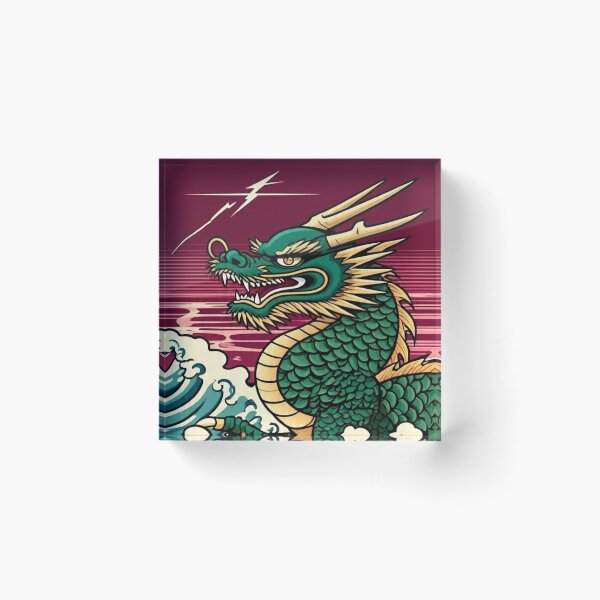 Item preview, Emerald and Gold Dragon – Stormy Ukiyo-e Japanese Art designed and sold by Vandy Fullam.
