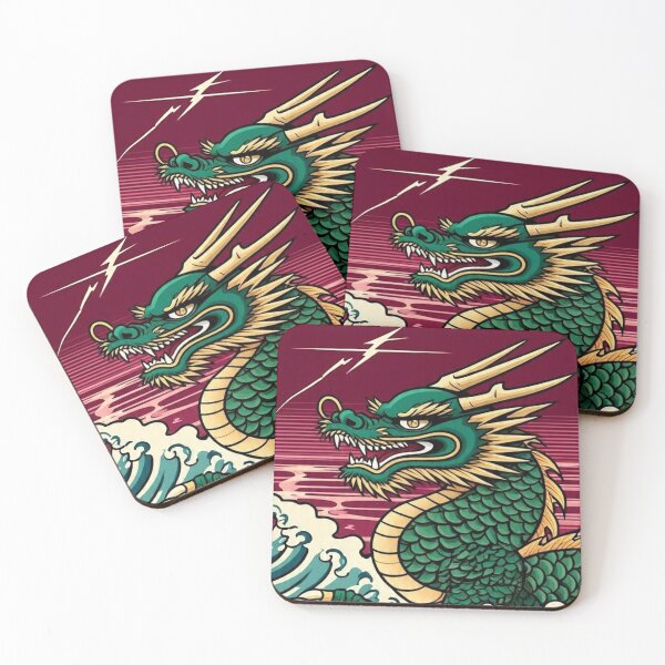 Item preview, Emerald and Gold Dragon – Stormy Ukiyo-e Japanese Art designed and sold by Vandy Fullam.