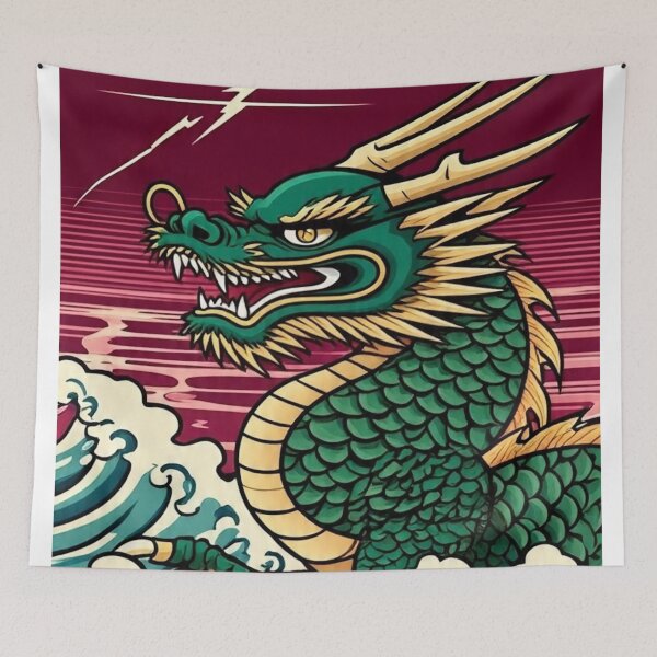 Item preview, Emerald and Gold Dragon – Stormy Ukiyo-e Japanese Art designed and sold by Vandy Fullam.