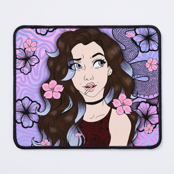 Item preview, Vibrant Girl Portrait with Snake and Flowers – Pop Art Pastel Illustration designed and sold by The Nuni - Nuniverse.