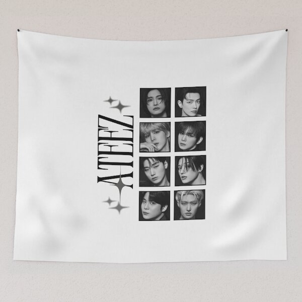 Item preview, Ateez Kpop Boy Group Monochrome Black and White Classic Design Collage  designed and sold by HELL0WBELLO.