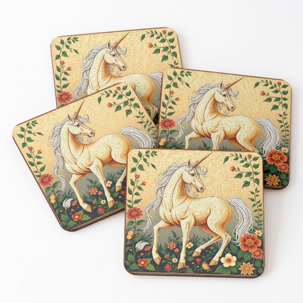 Item preview, Mosaic Unicorn Among Flowers designed and sold by ChanceTwoArt.