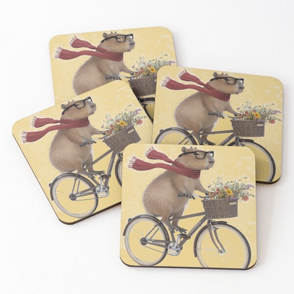 Item preview, Capybara in a red scarf on a bike designed and sold by DZIERANA.