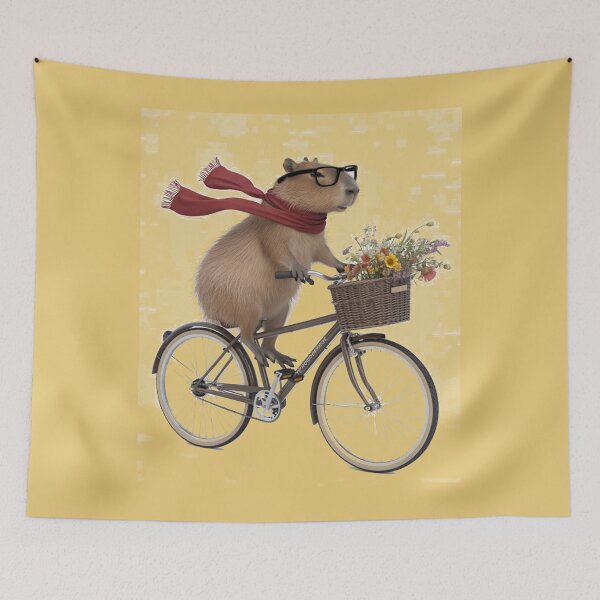 Item preview, Capybara in a red scarf on a bike designed and sold by DZIERANA.