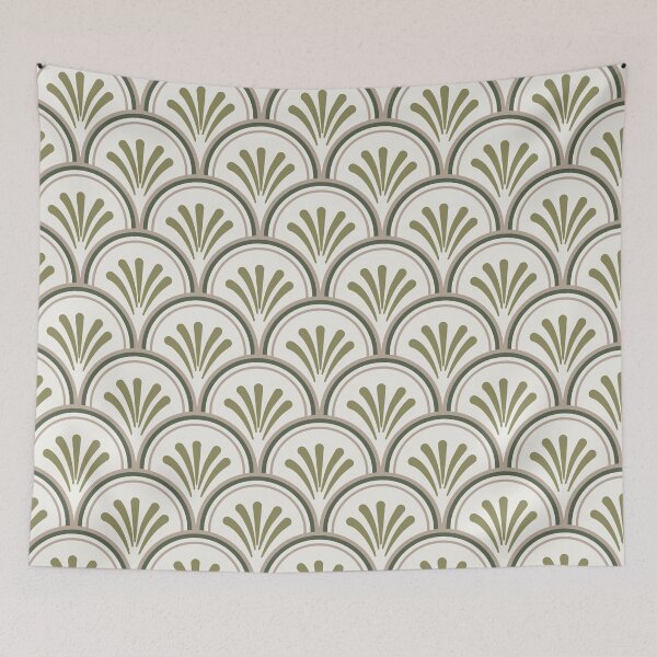 Item preview, Minimalist Scalloped Japandi Style Beige and Sage Green designed and sold by JasmineGDesigns.