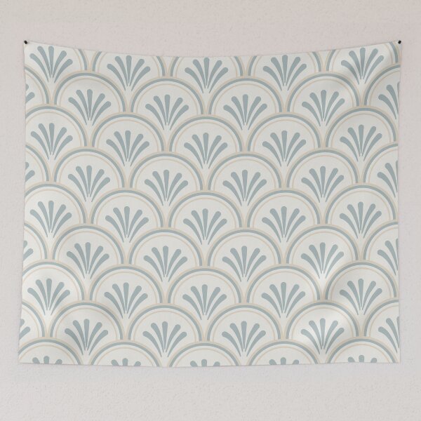 Item preview, Minimalist Scalloped Japandi Style Beige and Light Blue designed and sold by JasmineGDesigns.