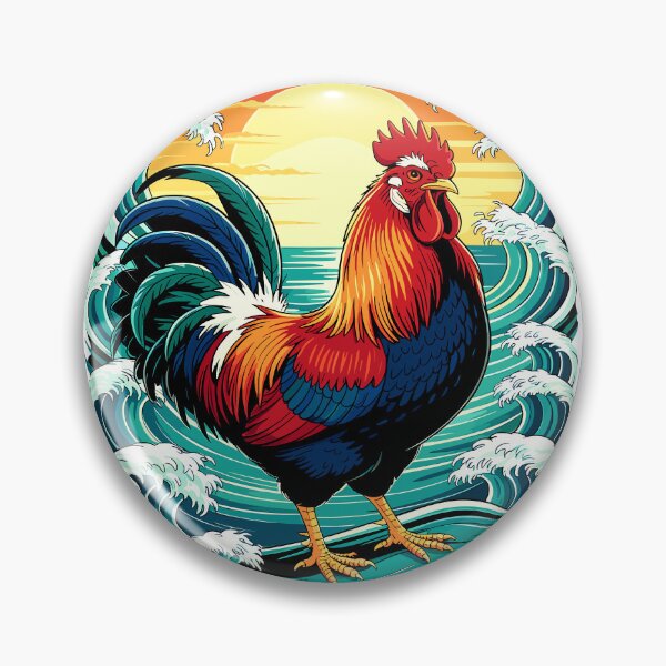 Item preview, Tropical Rooster Riding Waves Surf Coastal Sunrise Vibe designed and sold by designleon19.