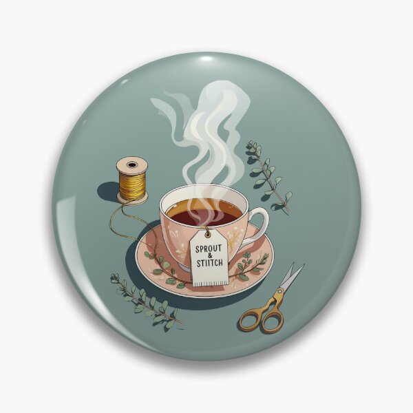 Item preview, Cozy Tea & Thread Sticker – Sewing and Craft Lover Gift | Sprout & Stitch Botanical Teacup Art designed and sold by SproutStitchHandmade.