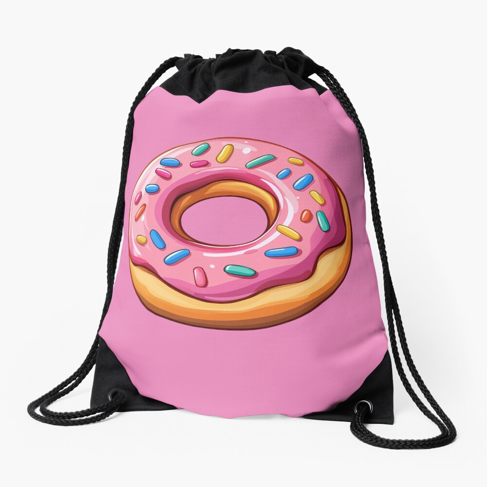 Drawstring Bag Pink Frosted Donut Delight Drawstring Bag