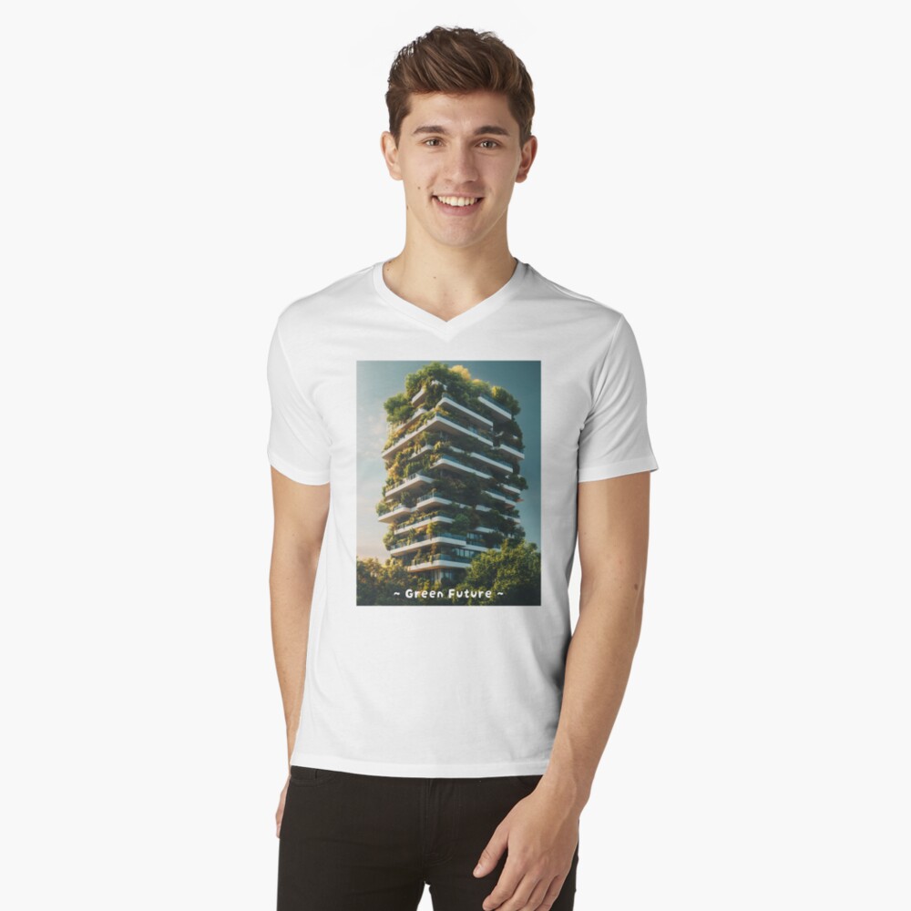 V-Neck T-Shirt Vertical Garden Eco Friendly Building Green Future V-Neck T-Shirt