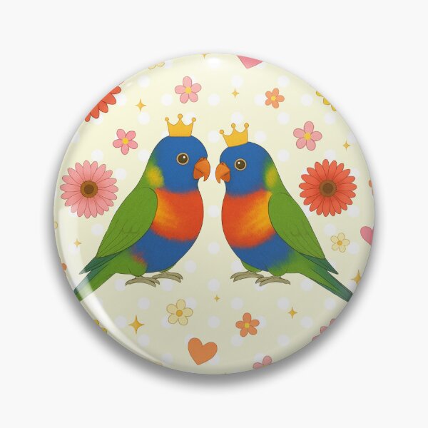Item preview, Pareja de loritos arcoíris con flores - Crema designed and sold by HIMEKARI.