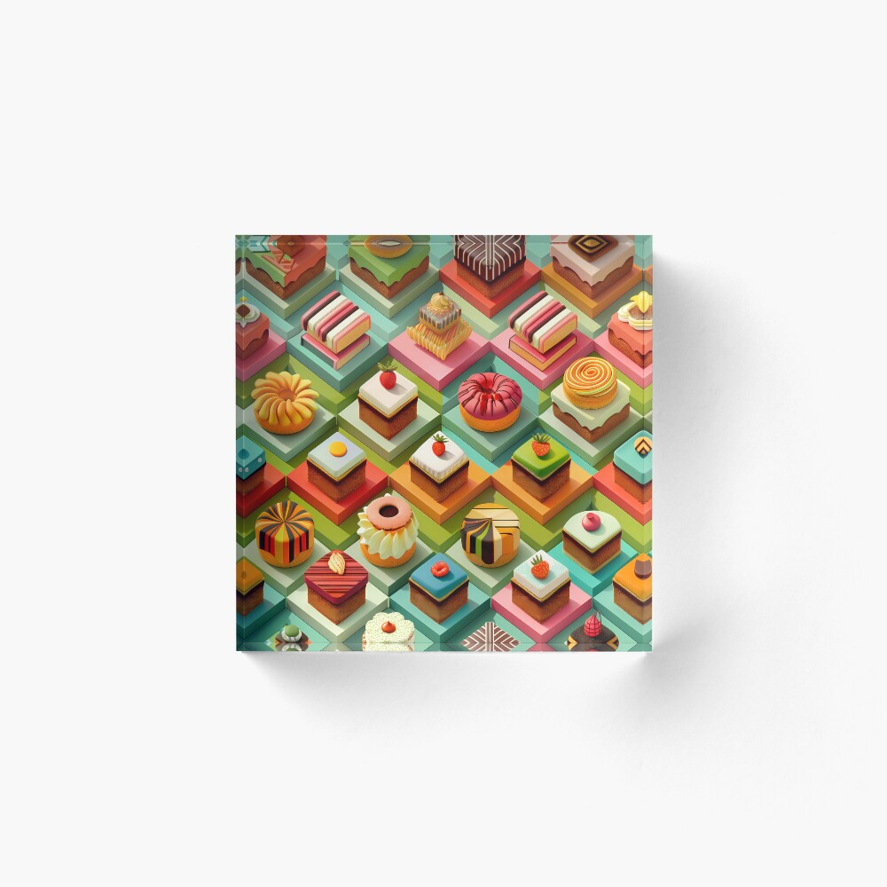 Acrylic Block Delicious Sweet Pastries - Isometric Tasty Treats Acrylic Block