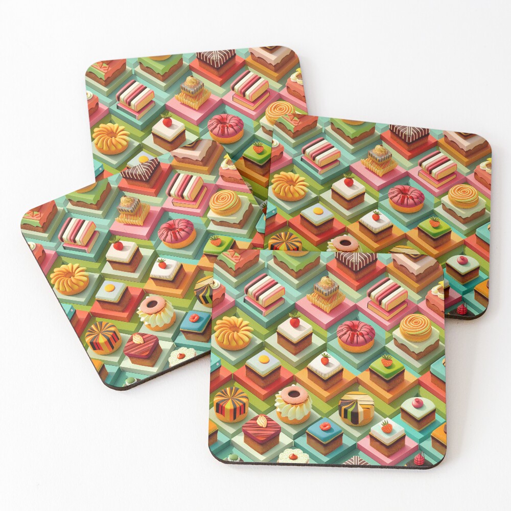 Coasters (Set of 4) Delicious Sweet Pastries - Isometric Tasty Treats Coasters (Set of 4)