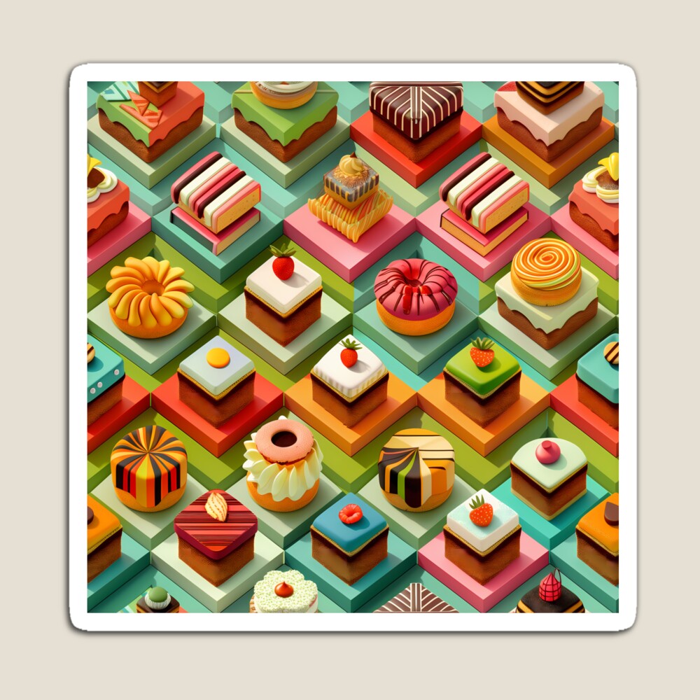 Delicious Sweet Pastries, Isometric Tasty Treats Magnet