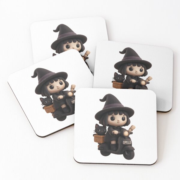 Item preview, Cute Witch and Black Cat on a Scooter - Cute Halloween Art designed and sold by Moons Studio.