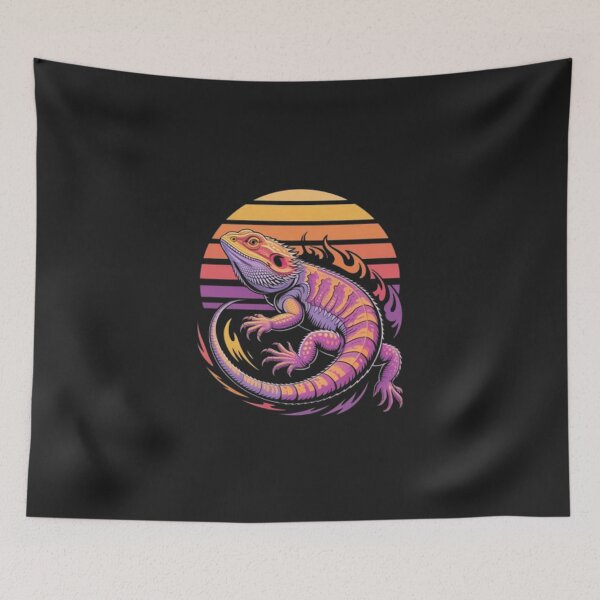 Item preview, Vibrant Bearded Dragon Lizard – Sunset Retro Reptile Art designed and sold by dortmond.