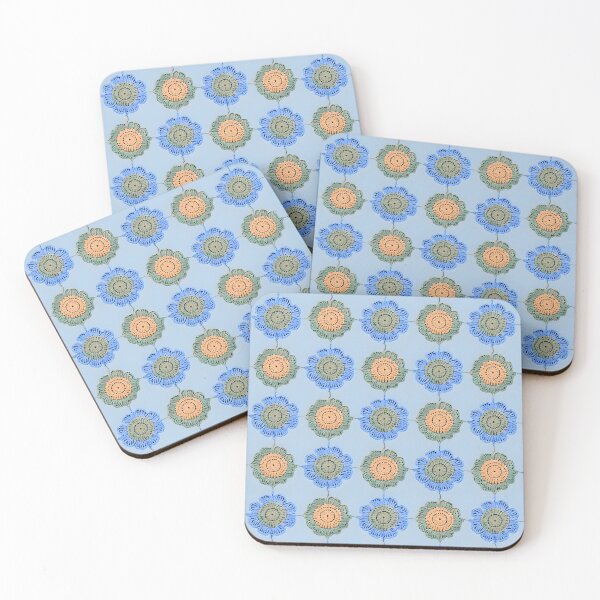 Item preview, Retro Crochet Flower Pattern in Blue Pastel Colors designed and sold by The Crazy Cat Lady.