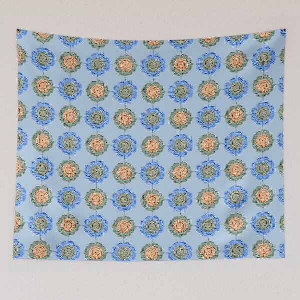Item preview, Retro Crochet Flower Pattern in Blue Pastel Colors designed and sold by The Crazy Cat Lady.