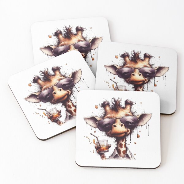 Item preview, Cool Giraffe with Drink – Funny Cartoon Animal Design designed and sold by Closeddog.