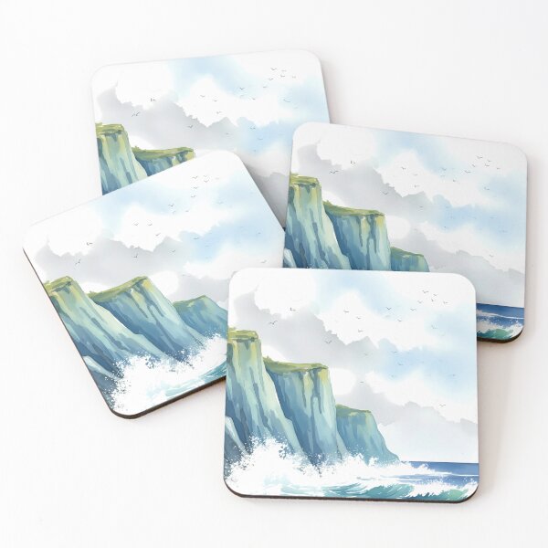Item preview, Seaside Cliff with Foamy Waves – Watercolor Coastal Scene designed and sold by Dino-Lune.