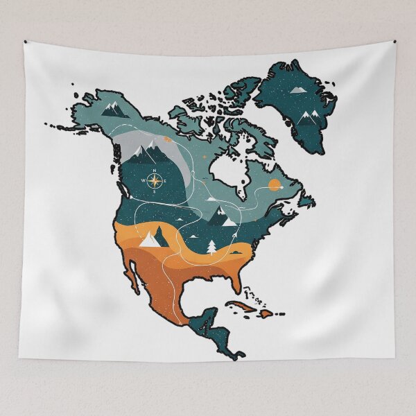 Item preview, Map of North America with abstract landscapes, mountains, and color regions designed and sold by Nazardes.