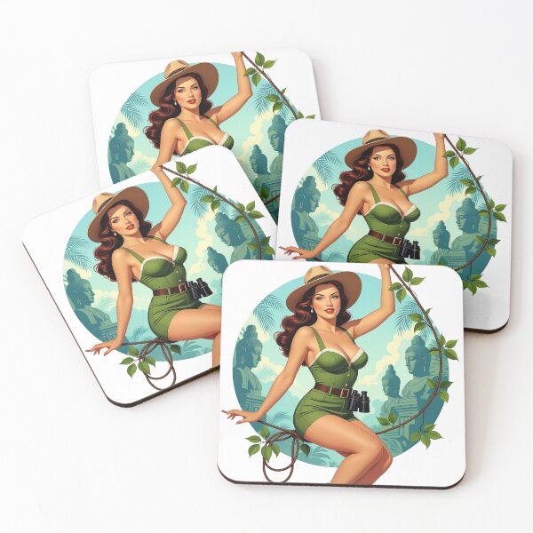 Item preview, Vintage Jungle Explorer Pinup – Retro Adventure Art designed and sold by Lightning-Lace.