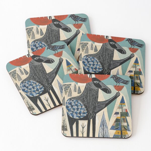 Item preview, Quirky Moose and Bird – Folk Art Woodland Scene designed and sold by dawnleblanc55.