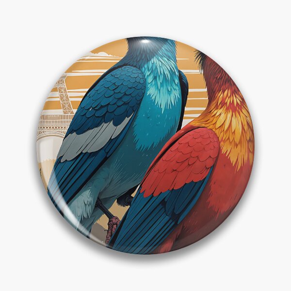 Item preview, Two vibrant kingfishers perch before Parisian sunset skies. designed and sold by ArdenArt.