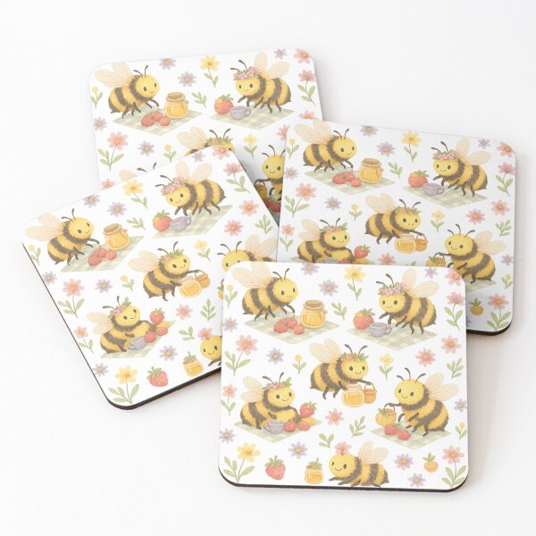 Item preview,  Bee Picnic Pattern – Whimsical Bumblebees with Strawberries, Honey & Flowers designed and sold by Zee's Whimsical Wonders.