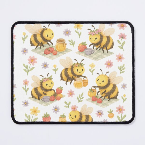 Item preview,  Bee Picnic Pattern – Whimsical Bumblebees with Strawberries, Honey & Flowers designed and sold by Zee's Whimsical Wonders.