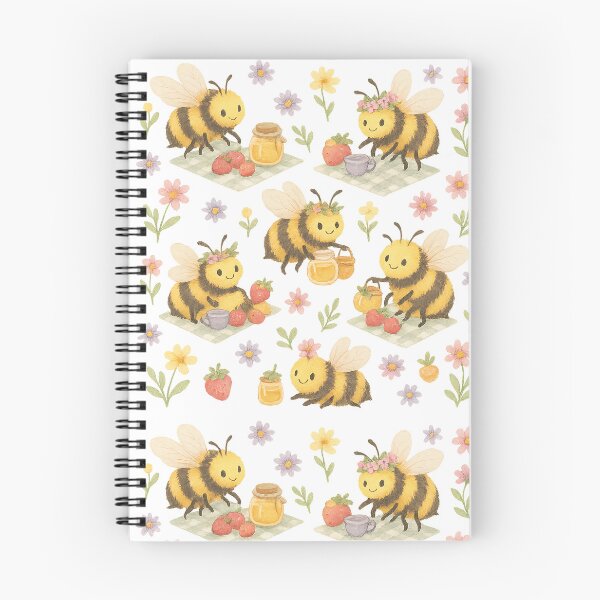 Item preview,  Bee Picnic Pattern – Whimsical Bumblebees with Strawberries, Honey & Flowers designed and sold by Zee's Whimsical Wonders.