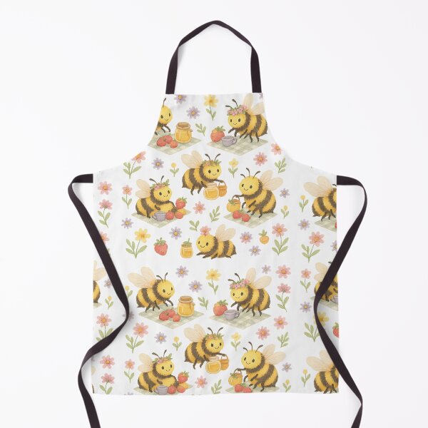 Item preview,  Bee Picnic Pattern – Whimsical Bumblebees with Strawberries, Honey & Flowers designed and sold by Zee's Whimsical Wonders.