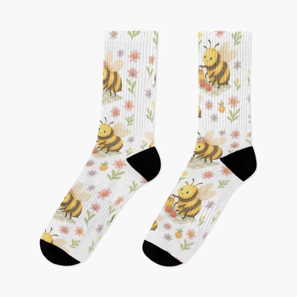 Item preview,  Bee Picnic Pattern – Whimsical Bumblebees with Strawberries, Honey & Flowers designed and sold by Zee's Whimsical Wonders.