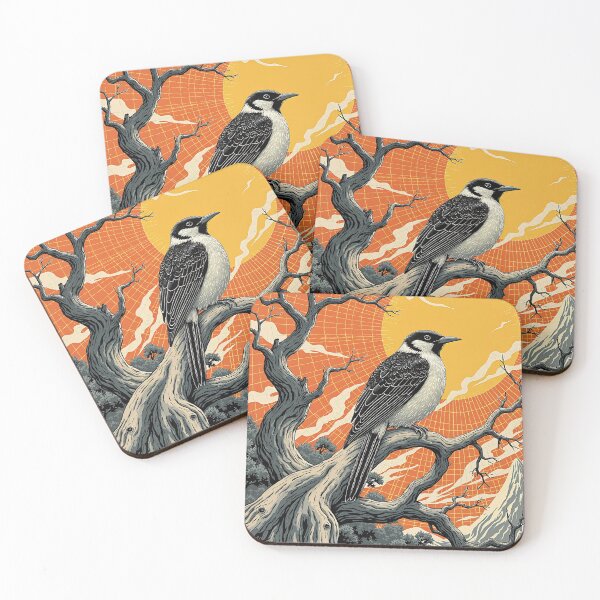 Item preview, Black and white bird perches beneath blazing golden sun. designed and sold by ArdenArt.