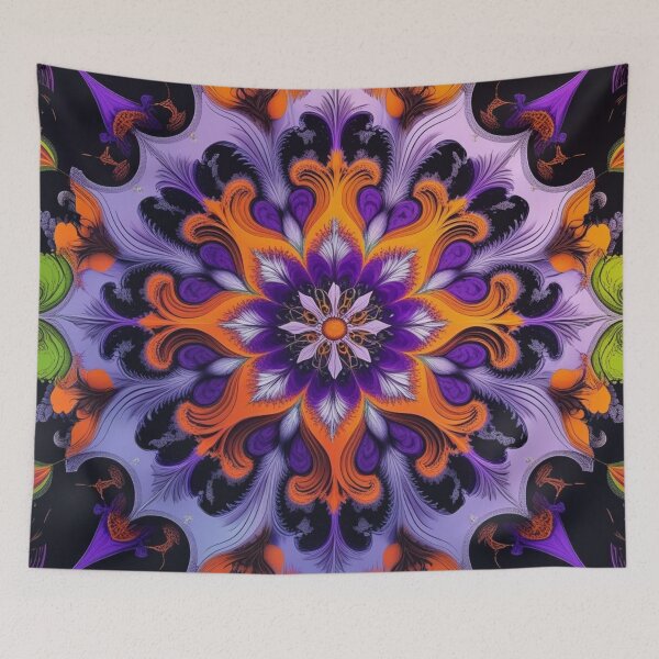 Aperçu de l'œuvre Mandala Étoile d'Halloween – Art fractal violet, orange et vert créée et vendue par Harmonic_Layers.