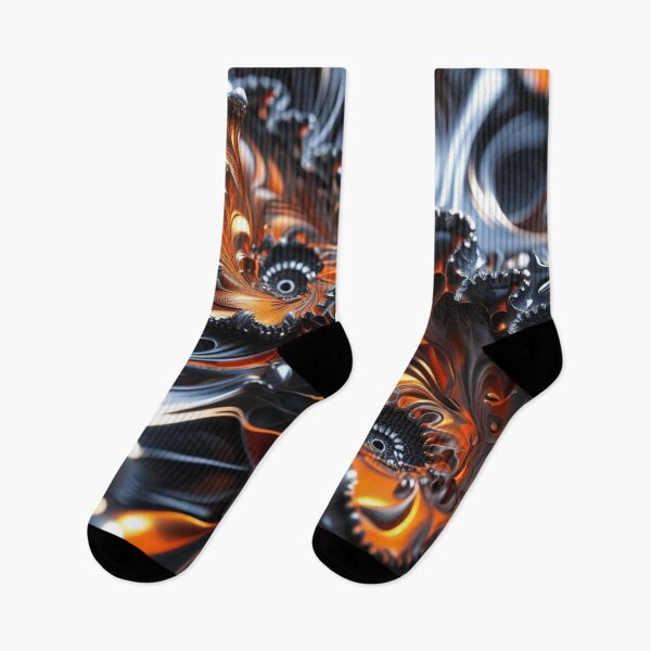 Item preview, Dark Autumn Fractal – Black, Silver & Fiery Orange Abstract Art designed and sold by Harmonic_Layers.