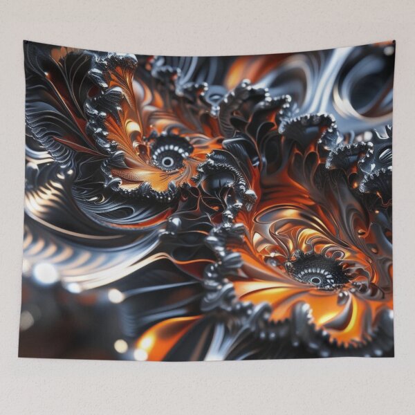 Item preview, Dark Autumn Fractal – Black, Silver & Fiery Orange Abstract Art designed and sold by Harmonic_Layers.