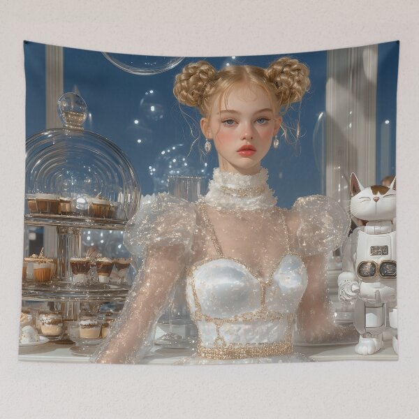 Item preview, Futuristic Girl in a Cat Café designed and sold by yinyuecreation.
