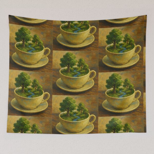Item preview, Surreal Nature in a Teacup – Whimsical Fantasy Landscape Painting designed and sold by Psycho-Crazy.