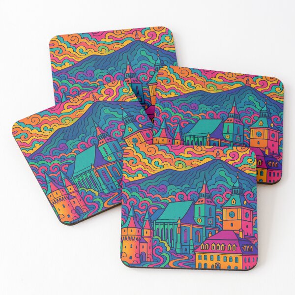 Item preview, Vibrant Psychedelic Art of Brașov | Colorful Abstract Cityscape | Surreal Romania Travel-Inspired Design designed and sold by PaintedPixels01.