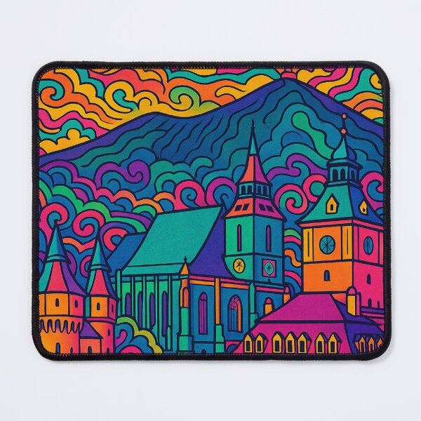 Item preview, Vibrant Psychedelic Art of Brașov | Colorful Abstract Cityscape | Surreal Romania Travel-Inspired Design designed and sold by PaintedPixels01.