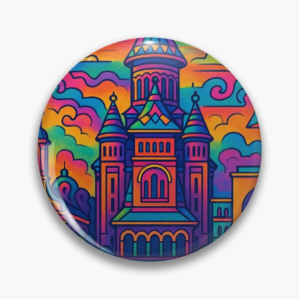 Item preview, Vibrant Psychedelic Cityscape of Timisoara | Colorful Retro Travel Art | Trippy Wall Decor | Romanian City Illustration | Bohemian Urban Landscape designed and sold by PaintedPixels01.