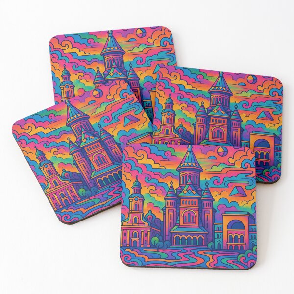 Item preview, Vibrant Psychedelic Cityscape of Timisoara | Colorful Retro Travel Art | Trippy Wall Decor | Romanian City Illustration | Bohemian Urban Landscape designed and sold by PaintedPixels01.