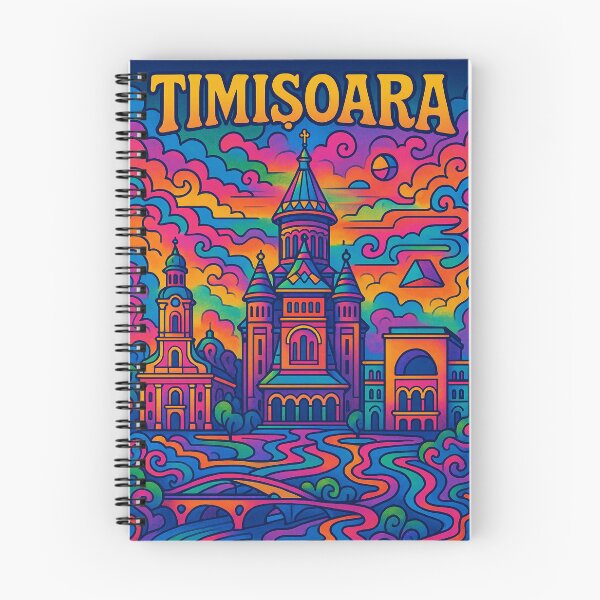 Item preview, Vibrant Psychedelic Cityscape of Timisoara | Colorful Retro Travel Art | Trippy Wall Decor | Romanian City Illustration | Bohemian Urban Landscape designed and sold by PaintedPixels01.