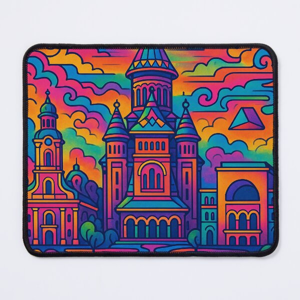 Item preview, Vibrant Psychedelic Cityscape of Timisoara | Colorful Retro Travel Art | Trippy Wall Decor | Romanian City Illustration | Bohemian Urban Landscape designed and sold by PaintedPixels01.