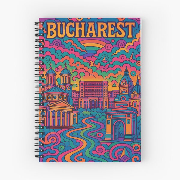 Item preview, Vibrant Psychedelic Cityscape of Bucharest | Colorful Retro Travel Art | Trippy Wall Decor | Romanian Capital Illustration | Bohemian Urban Landscape designed and sold by PaintedPixels01.