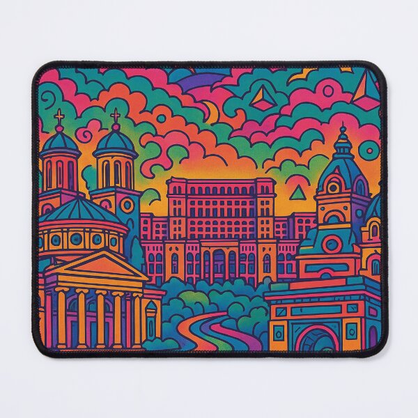 Item preview, Vibrant Psychedelic Cityscape of Bucharest | Colorful Retro Travel Art | Trippy Wall Decor | Romanian Capital Illustration | Bohemian Urban Landscape designed and sold by PaintedPixels01.