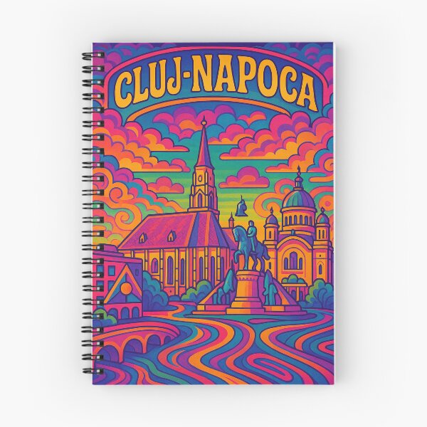 Item preview, Vibrant Psychedelic Cityscape of Cluj-Napoca | Colorful Retro Travel Art | Trippy Wall Decor | Romanian City Illustration | Bohemian Urban Landscape designed and sold by PaintedPixels01.