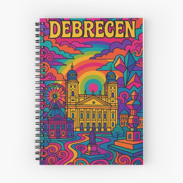 Item preview, Vibrant Psychedelic Cityscape of Debrecen | Colorful Retro Travel Art | Trippy Wall Decor | Hungarian City Illustration | Bohemian Urban Landscape designed and sold by PaintedPixels01.